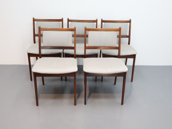 Image 1 of Set van 5 vintage Deense eetkamerstoelen 