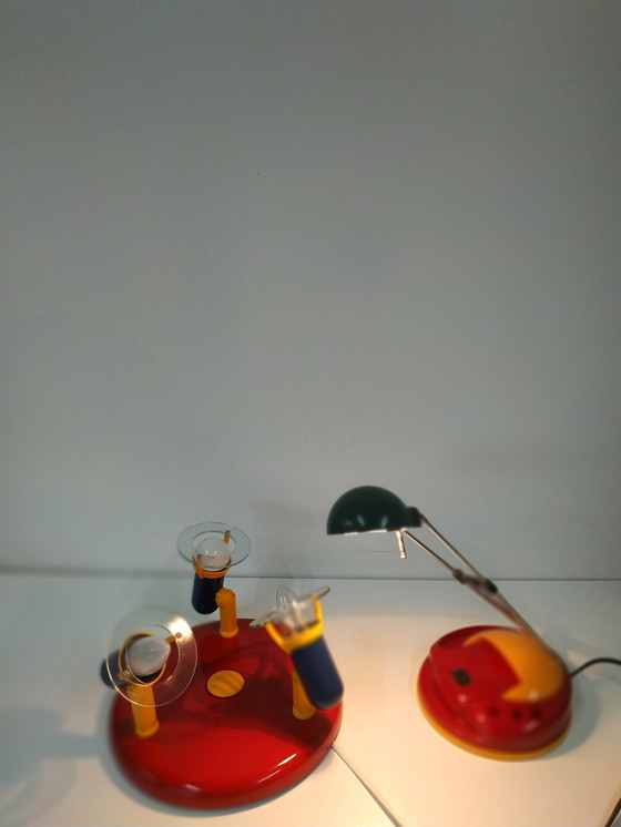 Image 1 of Set Massive Memphis Milano Style Plafondlamp En Bureaulamp