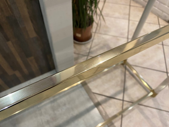 Image 1 of Dubbel dienblad goud en zilver metalen glazen console Le Dauphin Frankrijk Vintage 1970
