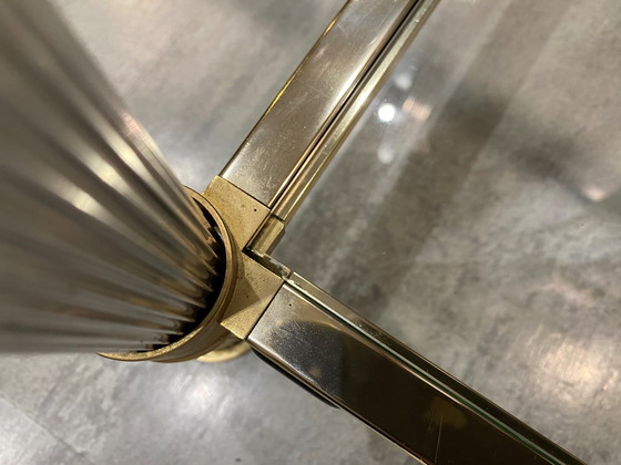 Image 1 of Dubbel dienblad goud en zilver metalen glazen console Le Dauphin Frankrijk Vintage 1970