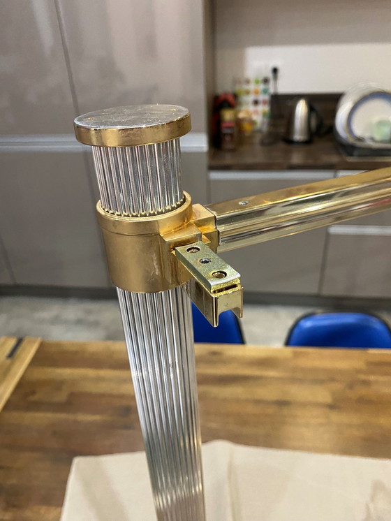 Image 1 of Dubbel dienblad goud en zilver metalen glazen console Le Dauphin Frankrijk Vintage 1970