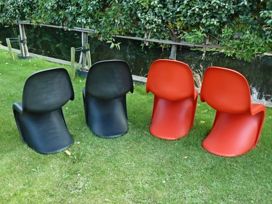 Image 1 of 4x Vitra Panton Chairs Verner Panton Rood & Zwart