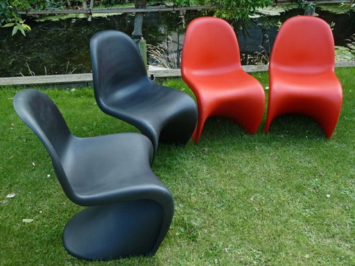 4x Vitra Panton Chairs Verner Panton Rood & Zwart