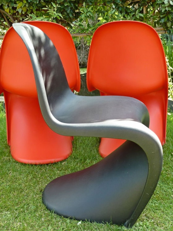 Image 1 of 4x Vitra Panton Chairs Verner Panton Rood & Zwart