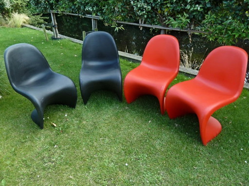 4x Vitra Panton Chairs Verner Panton Rood & Zwart