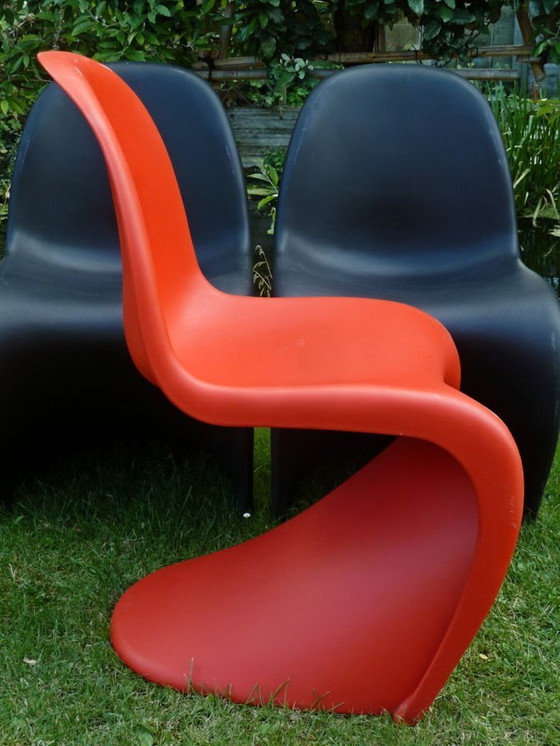 Image 1 of 4x Vitra Panton Chairs Verner Panton Rood & Zwart