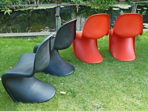 Image 1 of 4x Vitra Panton Chairs Verner Panton Rood & Zwart