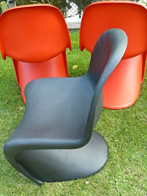 Image 1 of 4x Vitra Panton Chairs Verner Panton Rood & Zwart