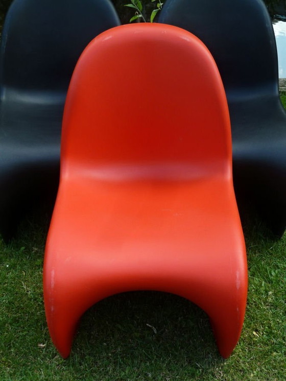 Image 1 of 4x Vitra Panton Chairs Verner Panton Rood & Zwart