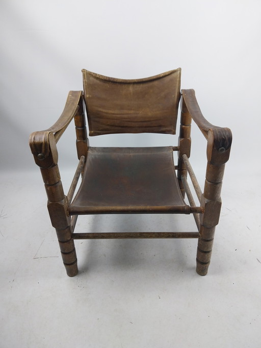 1 x safaristoel in bruin leer 1960s Scandinavisch 