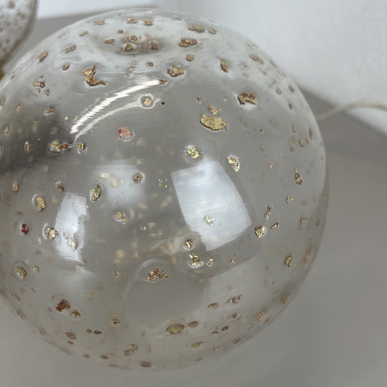 Image 1 of Set van 2 glazen bol en eikenhouten tafellampen van Temde Lights, Duitsland 1970S