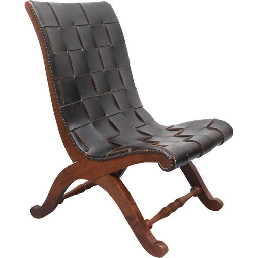 Vintage leren fauteuil van Pierre Lottier voor Valentine, Spanje 1950