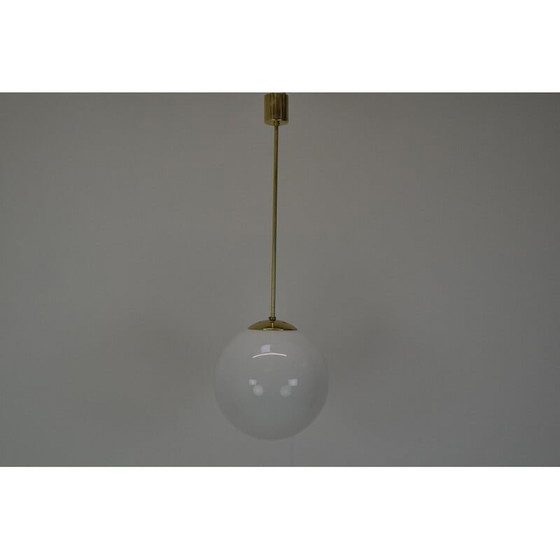 Image 1 of Mid-century glas en messing hanglamp van Kamenicky Senov, Tsjecho-Slowakije 1960s
