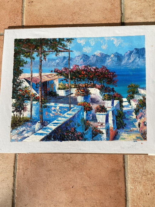 C. Loft Olieverf op canvas Mediterrane scène