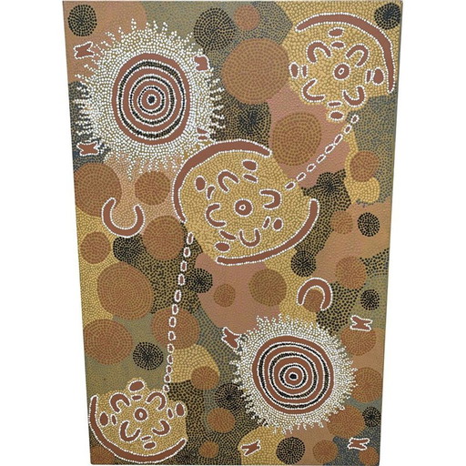 Vintage aboriginal schilderij "Green Parrot Dreaming" door Rachael Nabaljari, 1985