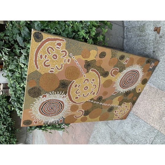 Image 1 of Vintage aboriginal schilderij "Green Parrot Dreaming" door Rachael Nabaljari, 1985