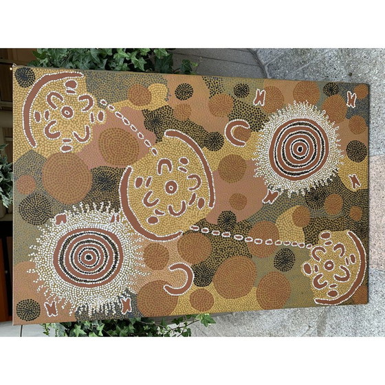 Image 1 of Vintage aboriginal schilderij "Green Parrot Dreaming" door Rachael Nabaljari, 1985