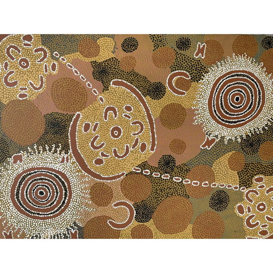Image 1 of Vintage aboriginal schilderij "Green Parrot Dreaming" door Rachael Nabaljari, 1985