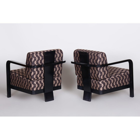 Image 1 of Paar vintage gezwart massief eikenhouten fauteuils van Josef Chochol, Tsjechië 1920