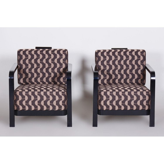 Image 1 of Paar vintage gezwart massief eikenhouten fauteuils van Josef Chochol, Tsjechië 1920