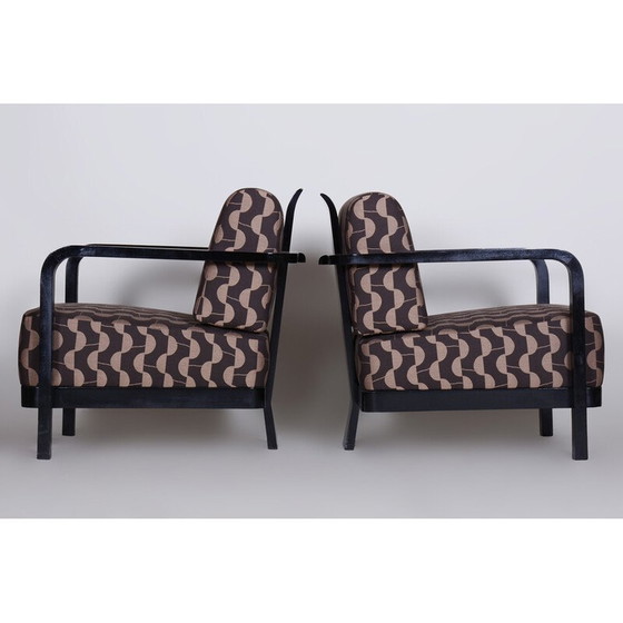 Image 1 of Paar vintage gezwart massief eikenhouten fauteuils van Josef Chochol, Tsjechië 1920