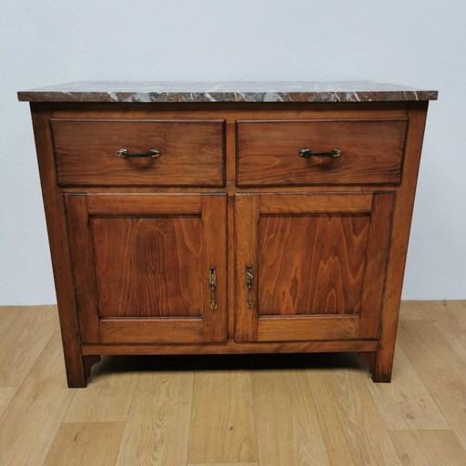 Vintage Frans Dressoir Commode, Ladekast, Badkamermeubel Met Marmer Blad