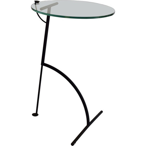 Vintage "Tea for two" bijzettafel van zwart gelakt metaal en glas door Gavin Lindsay voor Tebong, 1980