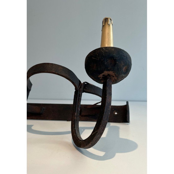 Image 1 of Set van 4 vintage smeedijzeren klaver wandlampen, Frankrijk 1950