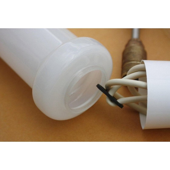 Image 1 of Set van 3 vintage opaalglas en messing hanglampen van Doria