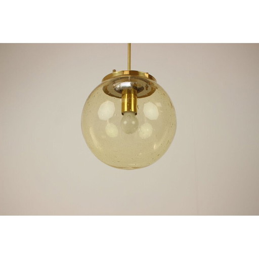 Vintage messing en glazen hanglamp van Kamenický Šenov, Tsjecho-Slowakije 1970