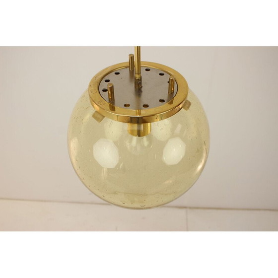 Image 1 of Vintage messing en glazen hanglamp van Kamenický Šenov, Tsjecho-Slowakije 1970