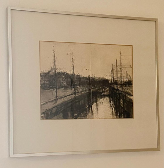 Image 1 of Schilderij Fred Fritschy - Stadsgezicht Met Kanaal