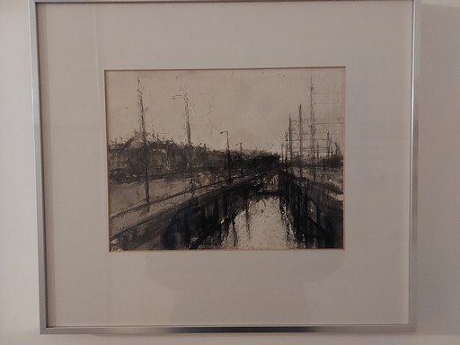 Schilderij Fred Fritschy - Stadsgezicht Met Kanaal