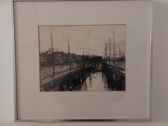 Image 1 of Schilderij Fred Fritschy - Stadsgezicht Met Kanaal