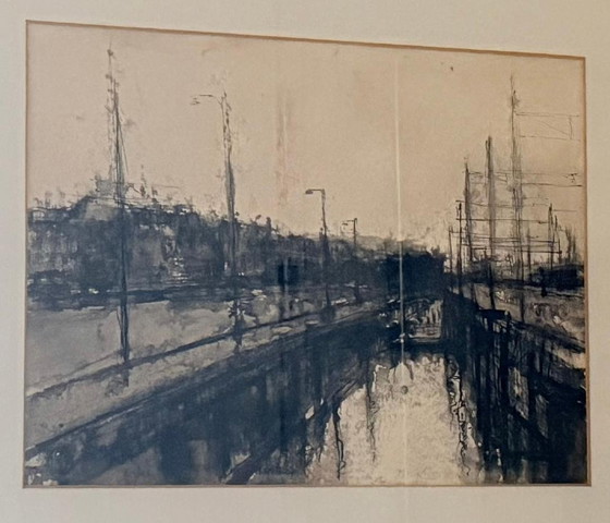 Image 1 of Schilderij Fred Fritschy - Stadsgezicht Met Kanaal