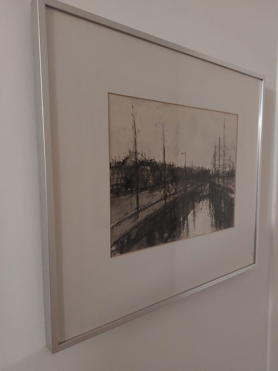 Image 1 of Schilderij Fred Fritschy - Stadsgezicht Met Kanaal