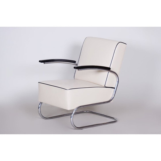 Image 1 of Vintage wit lederen fauteuil van Mucke Melder, Tsjecho-Slowakije jaren 1930