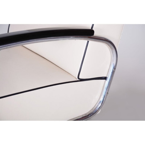 Image 1 of Vintage wit lederen fauteuil van Mucke Melder, Tsjecho-Slowakije jaren 1930