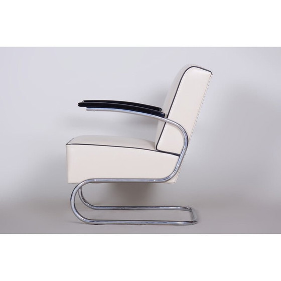 Image 1 of Vintage wit lederen fauteuil van Mucke Melder, Tsjecho-Slowakije jaren 1930