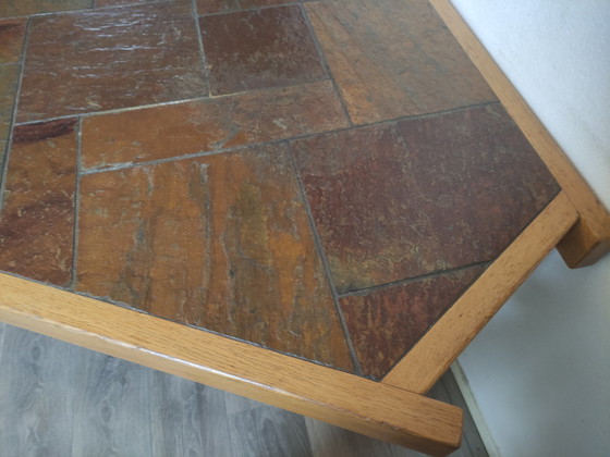 Image 1 of Vintage brutalist, sculptural eiken driehoek eettafel