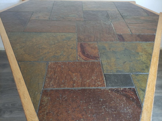 Image 1 of Vintage brutalist, sculptural eiken driehoek eettafel