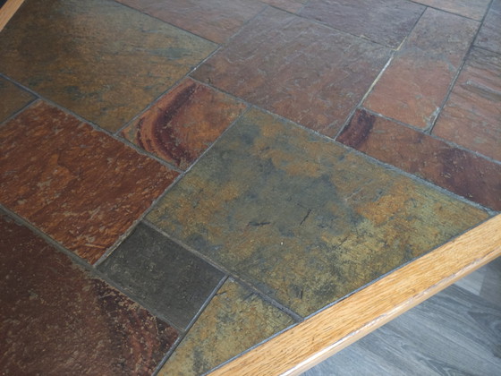 Image 1 of Vintage brutalist, sculptural eiken driehoek eettafel