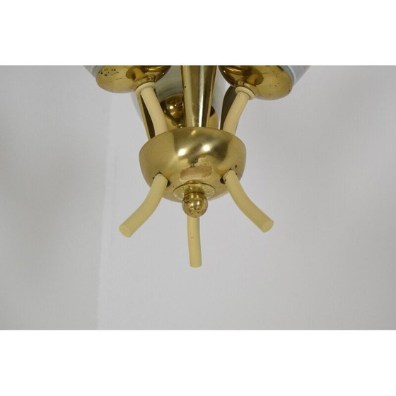 Image 1 of Vintage kroonluchter van glas en messing, Tsjecho-Slowakije 1960