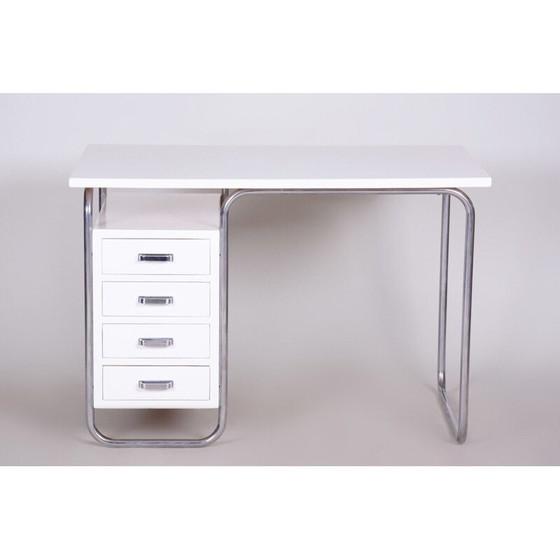 Image 1 of Vintage wit Bauhaus bureau in verchroomd metaal van Robert Slezak, Tsjecho-Slowakije