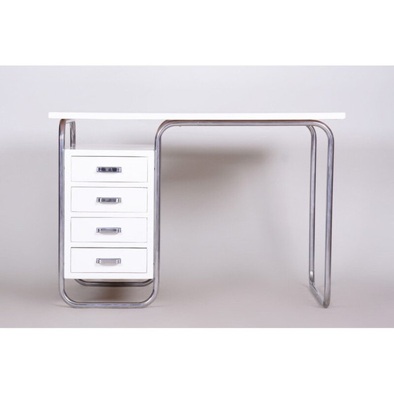 Image 1 of Vintage wit Bauhaus bureau in verchroomd metaal van Robert Slezak, Tsjecho-Slowakije
