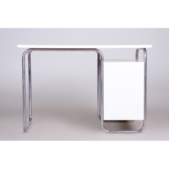 Image 1 of Vintage wit Bauhaus bureau in verchroomd metaal van Robert Slezak, Tsjecho-Slowakije