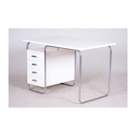 Image 1 of Vintage wit Bauhaus bureau in verchroomd metaal van Robert Slezak, Tsjecho-Slowakije