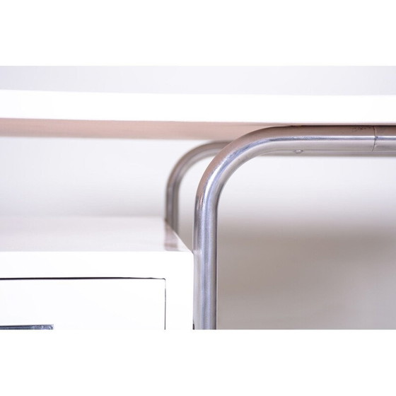 Image 1 of Vintage wit Bauhaus bureau in verchroomd metaal van Robert Slezak, Tsjecho-Slowakije