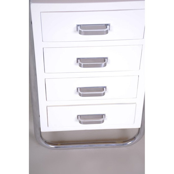 Image 1 of Vintage wit Bauhaus bureau in verchroomd metaal van Robert Slezak, Tsjecho-Slowakije