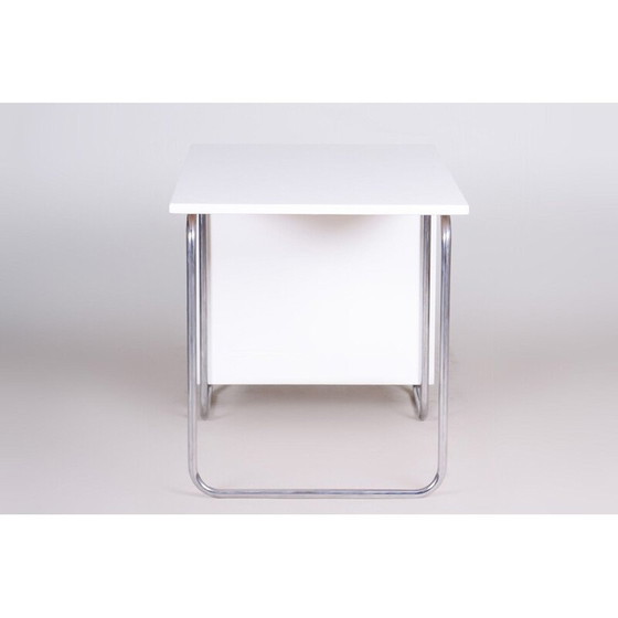 Image 1 of Vintage wit Bauhaus bureau in verchroomd metaal van Robert Slezak, Tsjecho-Slowakije